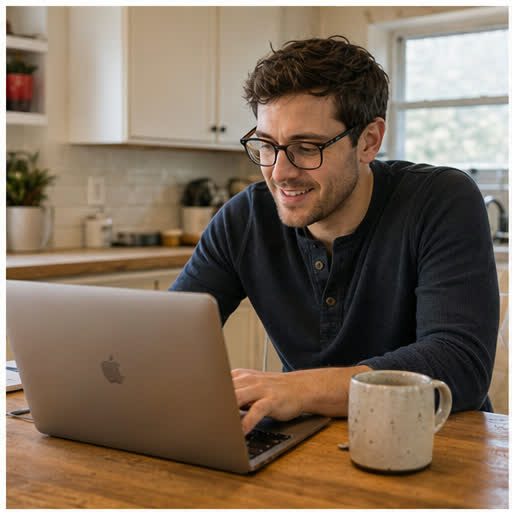 Jake works through a technology question at home.