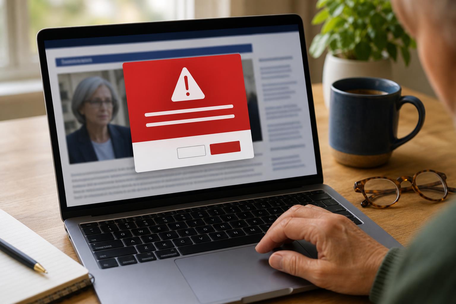 Laptop with a fake-looking warning popup on screen